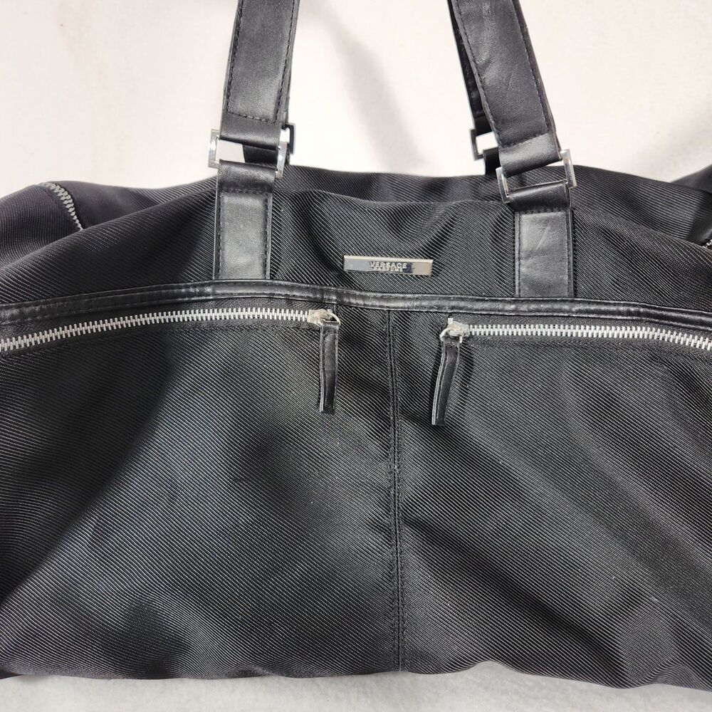 Versace Parfums Duffle Bag Weekender Travel Gym Shoulder Strap Zipper Black/208g